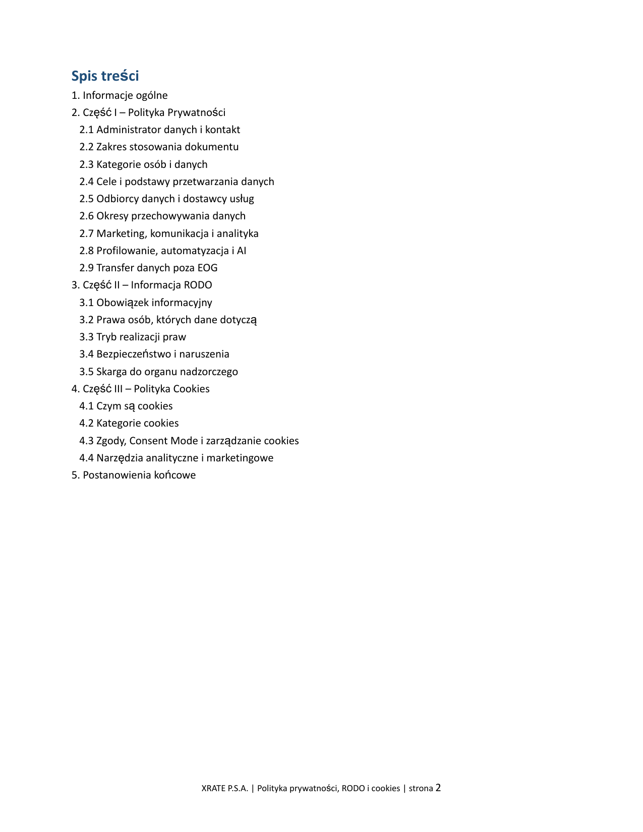 Polityka Prywatności XRate — strona 2