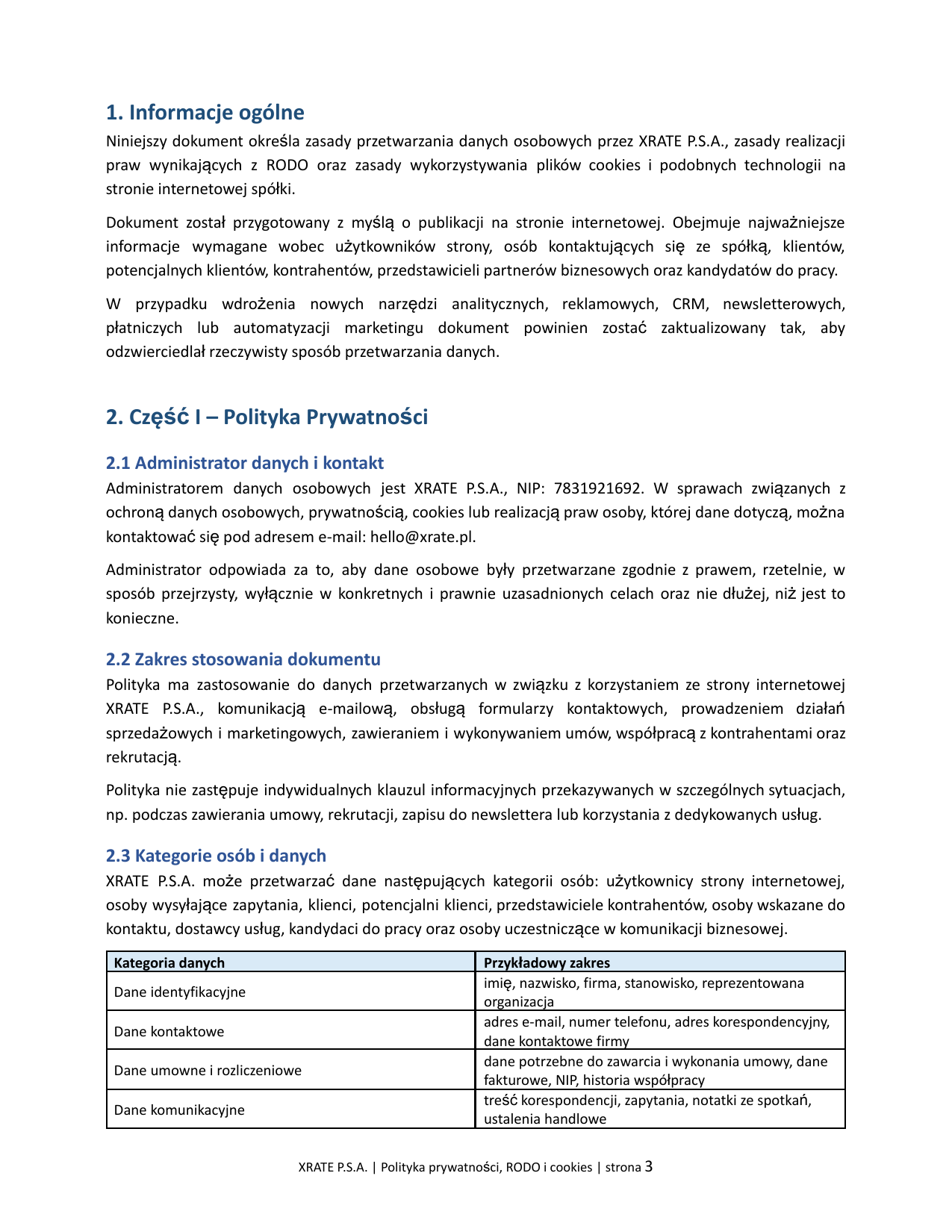 Polityka Prywatności XRate — strona 3