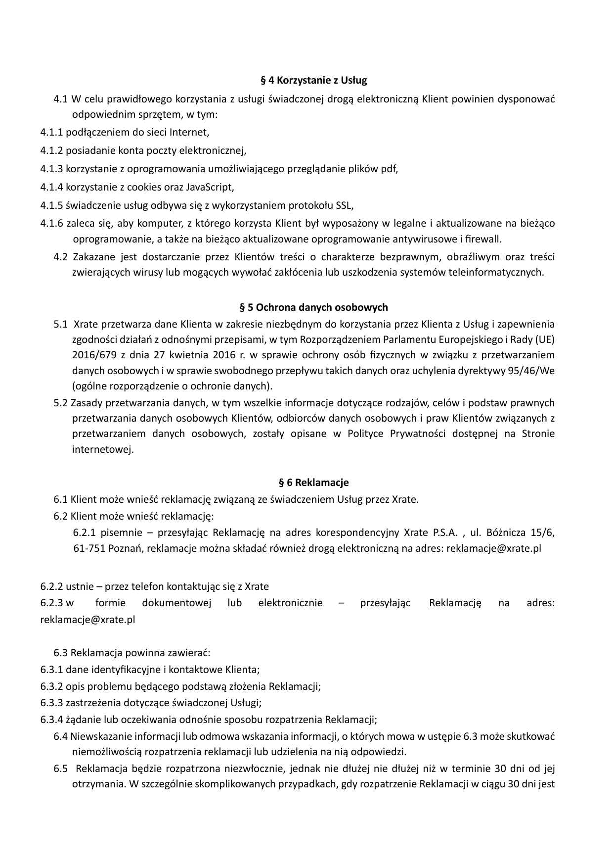 Regulamin świadczenia usług XRate — strona 2