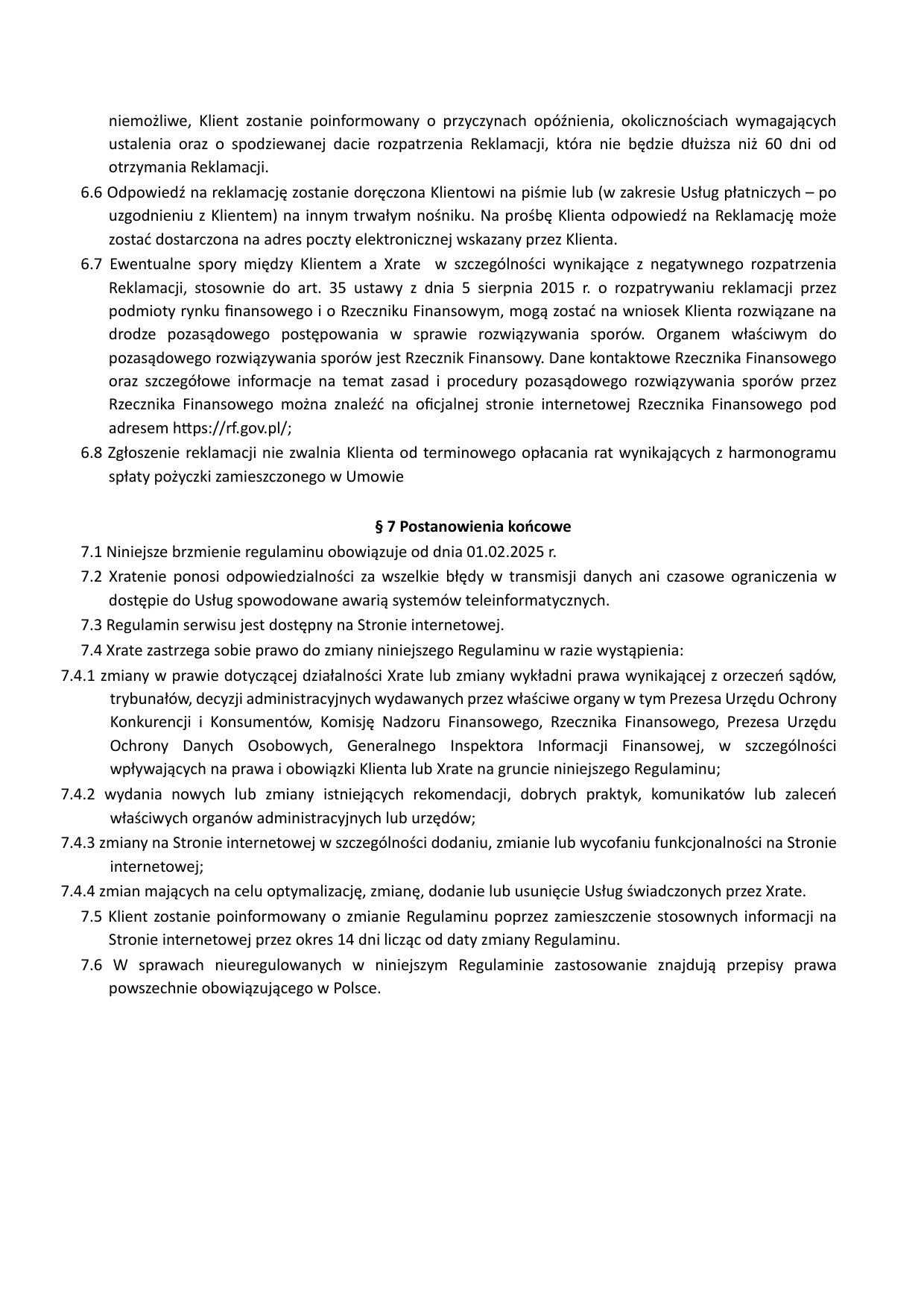 Regulamin świadczenia usług XRate — strona 3